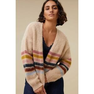 By-bar Italy Alpaca Blend Tan Striped Open Cardigan Small